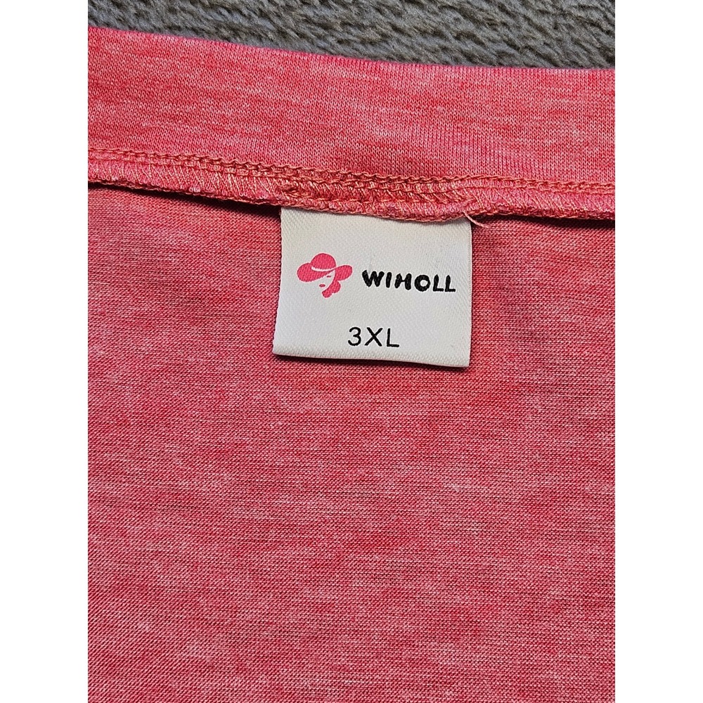 WIHOLL Womens V Neck Petal Sleeve Heather Pink T-Shirt Plus Size 3XL - Picture 2 of 6